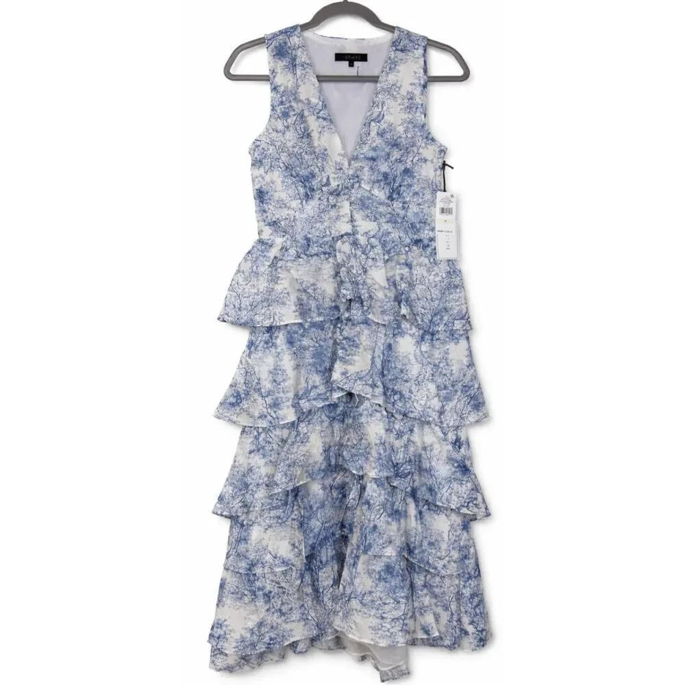 1.state womens size 4 small maxi long tiered dress blue white fairy boho
